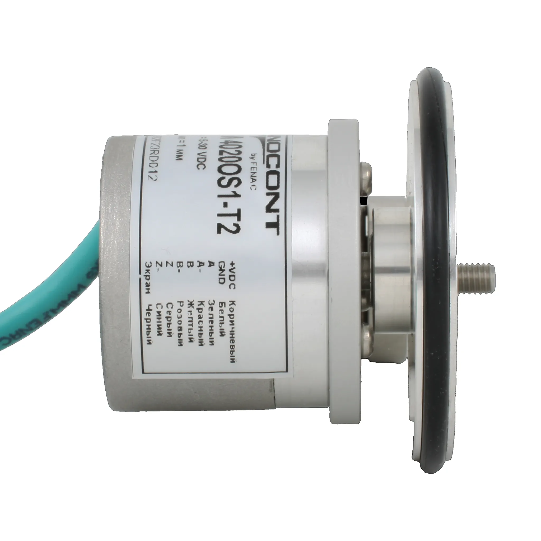 Инкрементальный энкодер D=40мм с мерным колесом L=200мм, контактная поверхность - резина, профиль гладкий, 1имп/0,5мм, 5…30VDC, выход HTL, IP64, -20…+85°C, тангенциальный кабель 2м