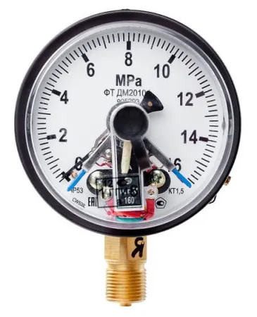 Вакуумметры, мановакуумметры, манометры электроконтактные пылевлагозащищенные ДВ2010ф, ДА2010ф, ДМ2010ф IP53 (Диаметр: 100 мм)