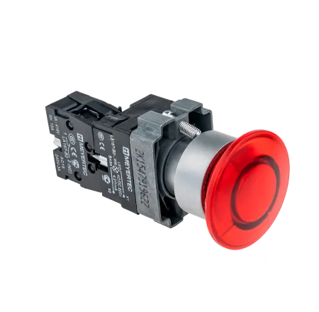 Кнопка грибовидная без фиксации, с подсветкой, 24V, 1NC, красный