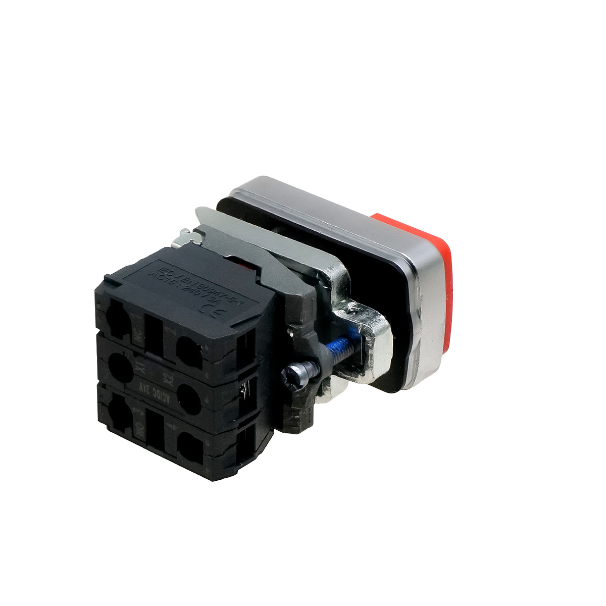 Кнопка двойная выступающая с подсветкой, красная/зеленая, маркировка "I+O", 1NO+1NC, 24V AC/DC, IP65, металл